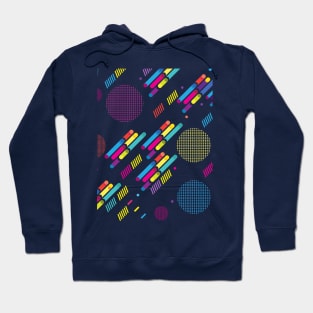 Abstract Dynamic Geometric Composition Contemporary Art. Modern Multi Colored, Minimalist Design. Yellow, Red, Navy Blue, Green Purple Colors Memphis Decorative Elements Patern, Hipster, Futuristic Concept. Hoodie